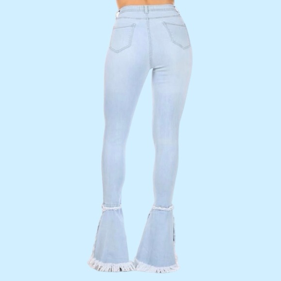 JC JQ Light Blue High Waist Stretchy Flared Bottom Denim Destroyed Jeans NEW - Picture 3 of 15